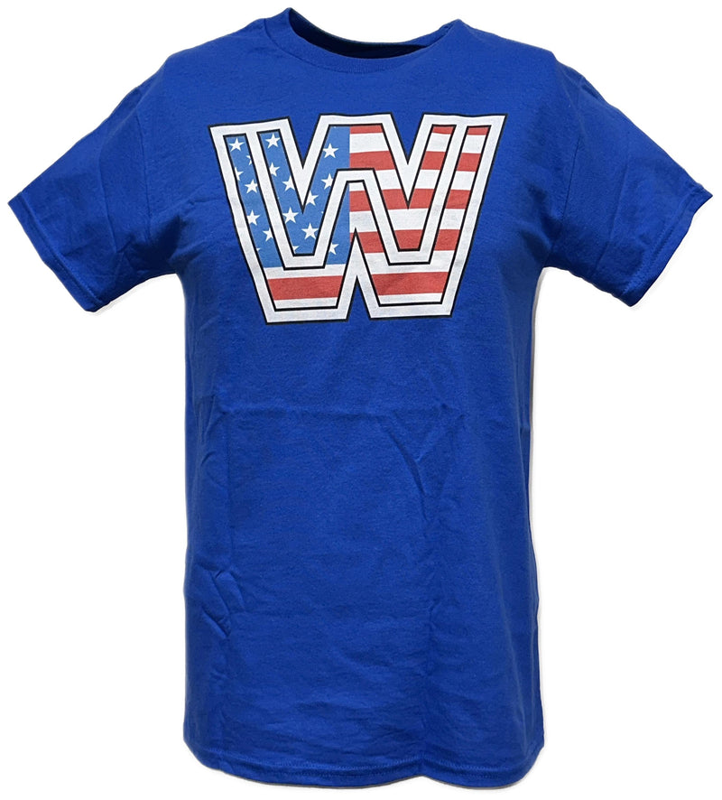 Load image into Gallery viewer, WWE USA American Flag Logo Mens Blue T-shirt
