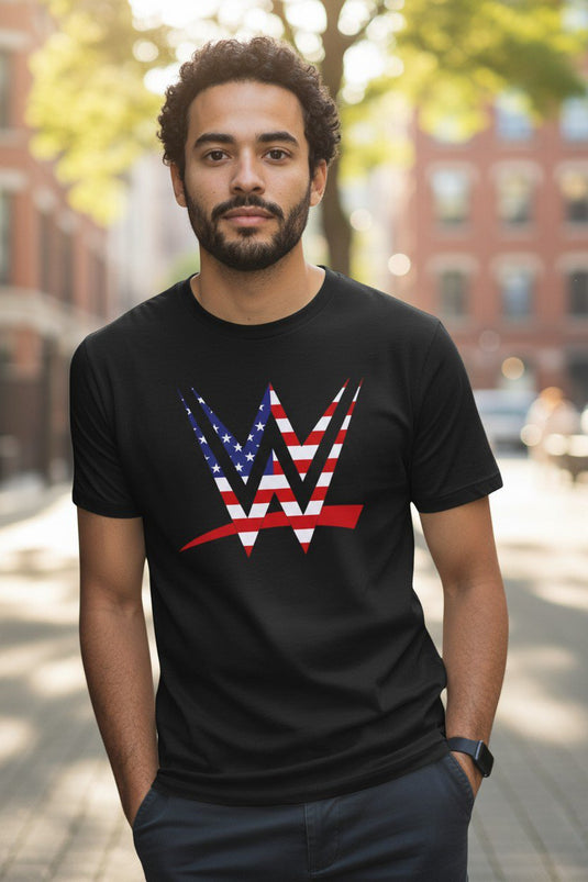 WWE Logo American Flag Americana T-Shirt - Classic Wrestling Graphic Tee
