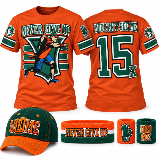 John Cena Mens Orange 15x Costume Hat T-shirt Wristbands