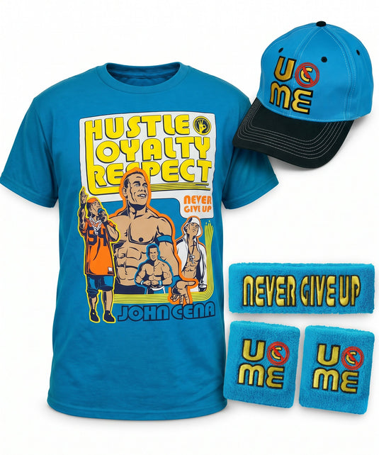 John Cena Boys Blue Throwback Kids Costume T-shirt Hat Wristbands