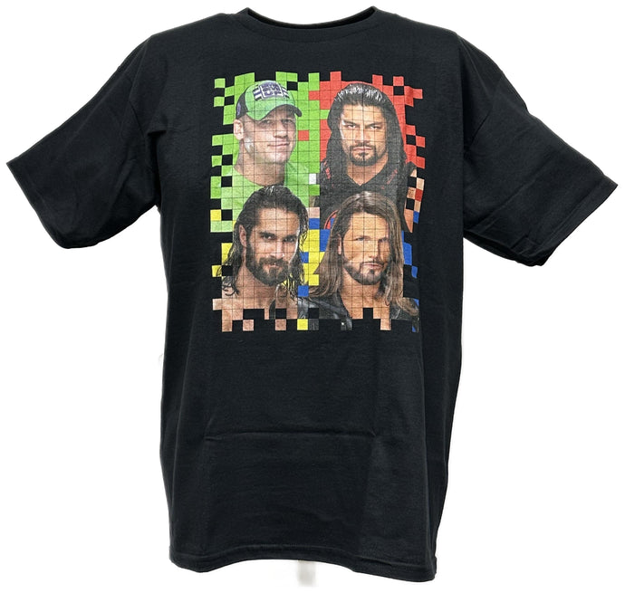 Cena Reigns Rollins Styles Color Grid WWE Kids Boys Black T-shirt