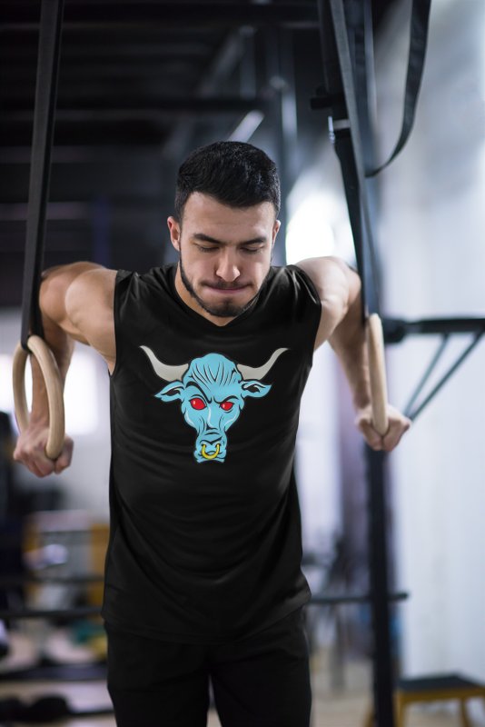 Load image into Gallery viewer, The Rock Blue Brahma Bull Sleeveless Black Muscle T-shirt
