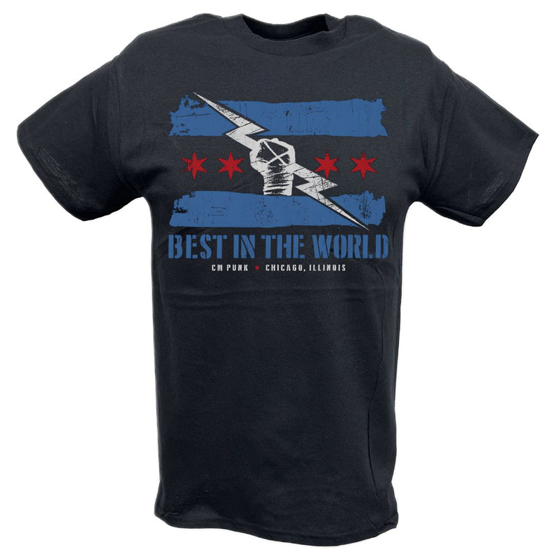 Load image into Gallery viewer, CM Punk Return Blue Logo Flag Chicago T-shirt
