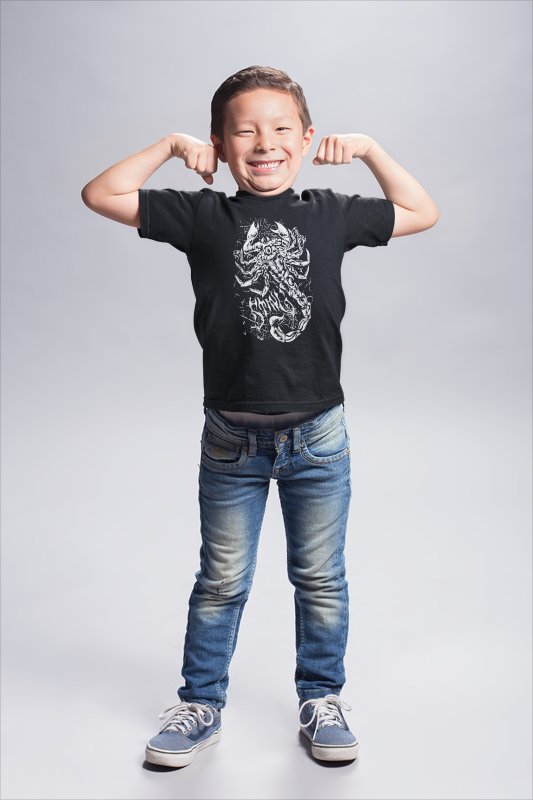 Load image into Gallery viewer, Sting White Scorpion Kids Boys Youth Black T-shirt

