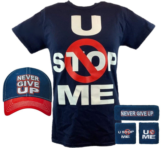 John Cena Navy Blue U Can't Stop Me Kids Boys Costume T-shirt Hat Wristbands