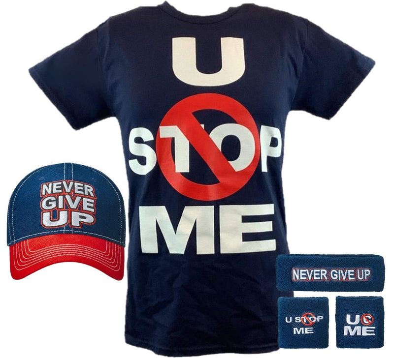 Load image into Gallery viewer, John Cena Navy Blue U Can&#39;t Stop Me Kids Boys Costume T-shirt Hat Wristbands
