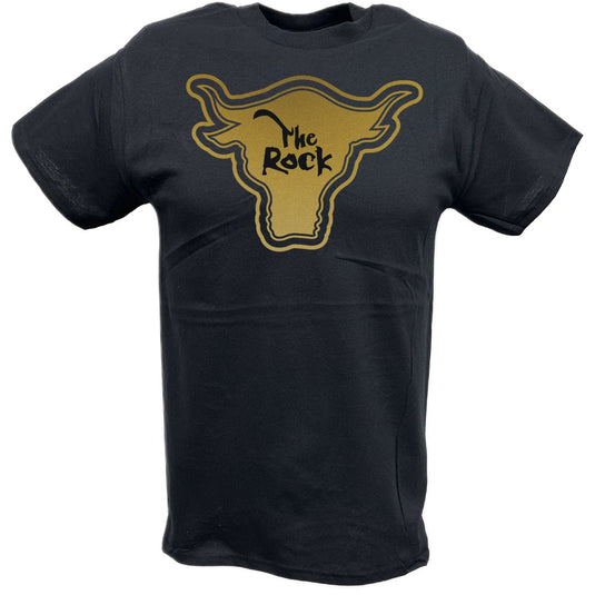 The Rock Gold Bull Logo Attitude Era Black T-shirt