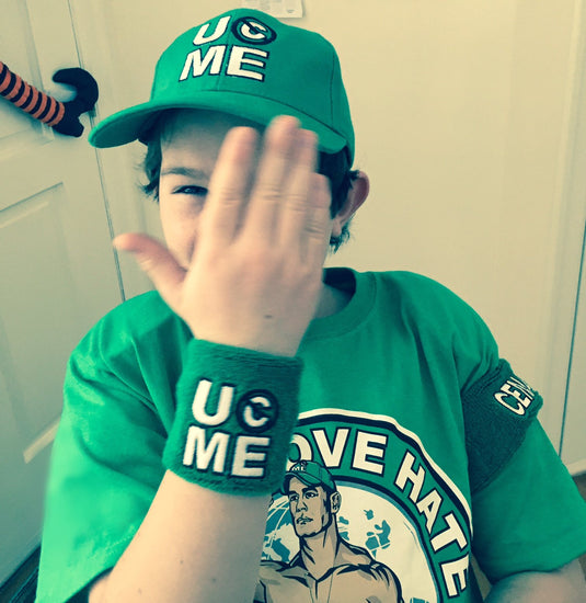 John Cena Boys Green Kids Costume T-shirt Hat Wristbands