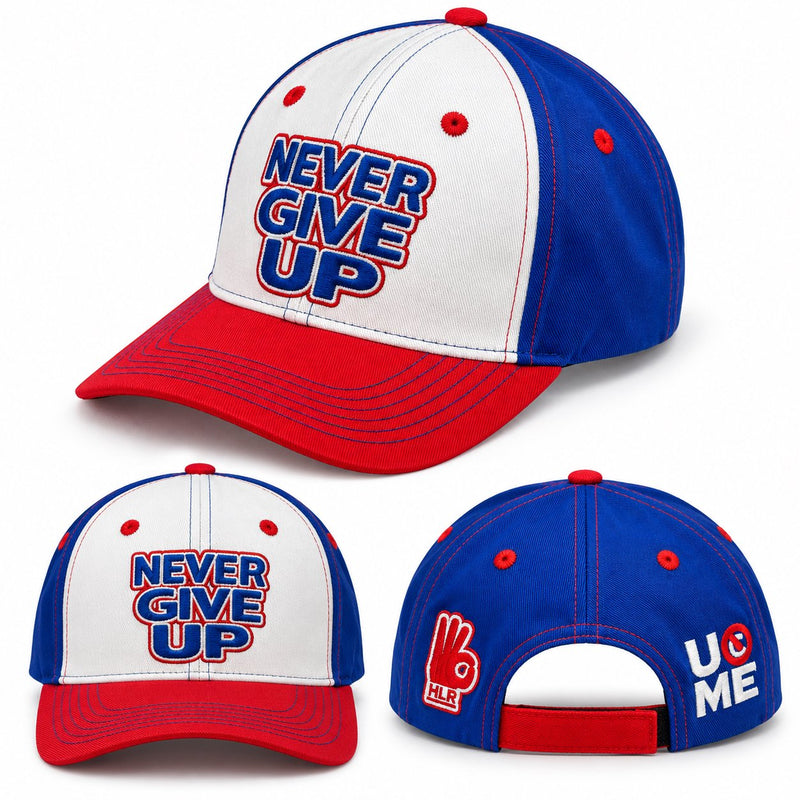 Load image into Gallery viewer, John Cena Red White Blue Never Give Up Baseball Hat Headband Wristband Set
