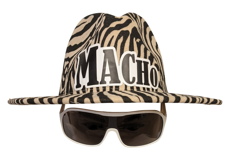 Load image into Gallery viewer, Macho Man Zebra Striped Cowboy Hat Sunglasses Halloween Costume
