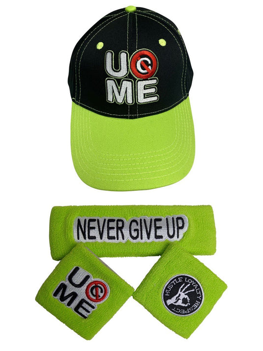 John Cena Neon Never Give UP Baseball Hat Headband Wristband Set