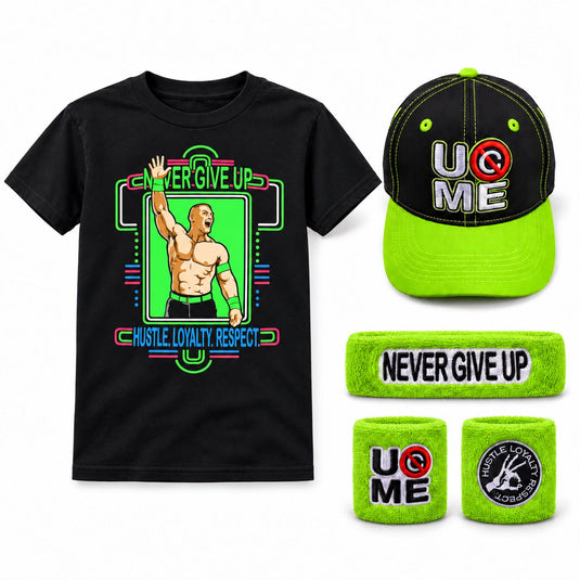 John Cena Kids Neon Green Boys Costume T-shirt Hat Wristbands