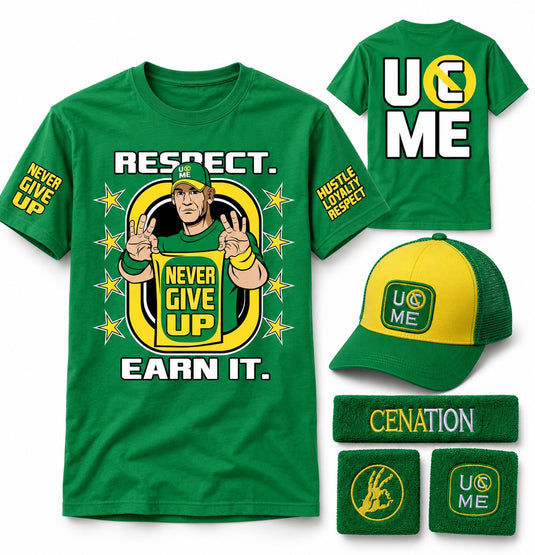 John Cena Earn The Day Mens Costume T-shirt Baseball Hat Headband Wristbands