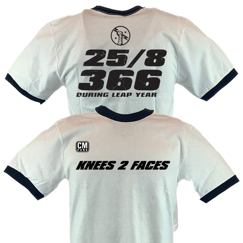 Load image into Gallery viewer, CM Punk Knees 2 Faces 25/8/365 White Ringer Mens T-shirt
