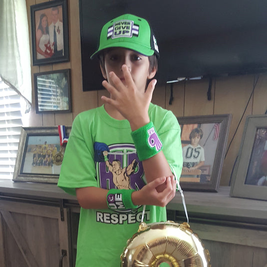 John Cena Cenation Respect Green Boys Kids Costume Hat T-shirt Wristbands