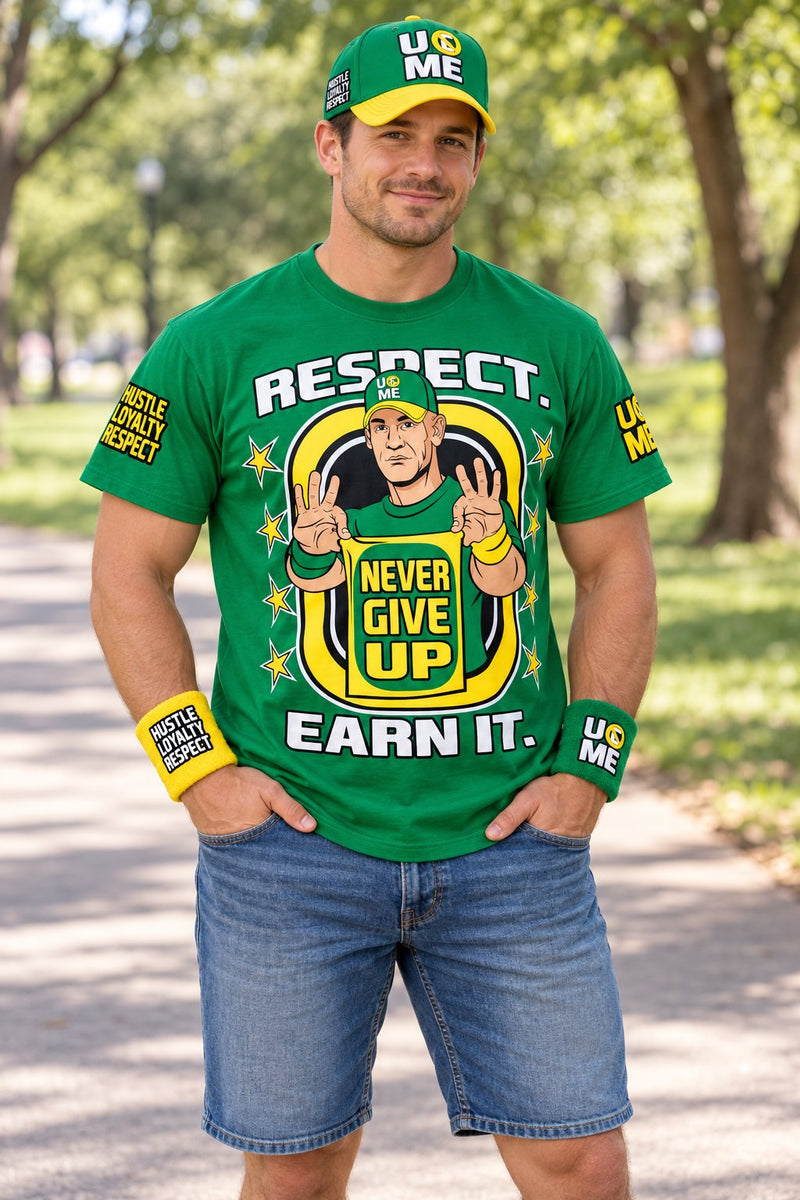 Load image into Gallery viewer, John Cena Earn The Day Mens Costume T-shirt Baseball Hat Headband Wristbands
