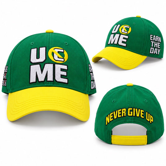 John Cena Green Yellow Earn The Day Baseball Hat Headband Wristband Set