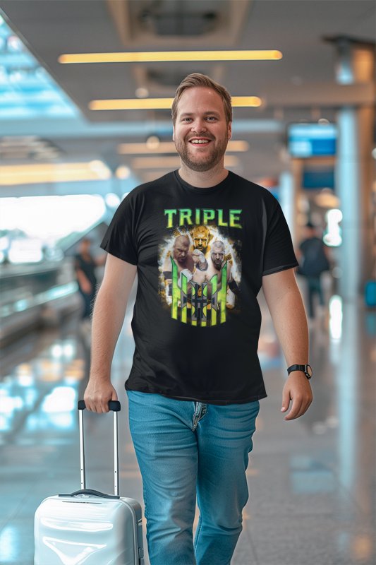 Triple H Pro Wrestling Three Poses Mens Black T-shirt