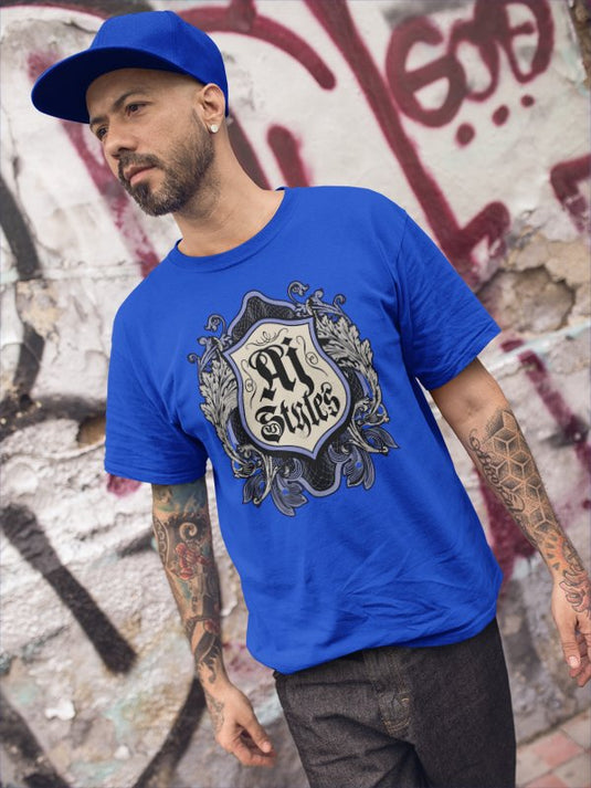 AJ Styles Crest Mens Blue T-shirt