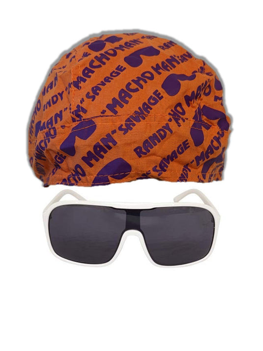 Macho Man Randy Savage Bandana Cap Glasses Set (Orange Skullcap, White Glasses)