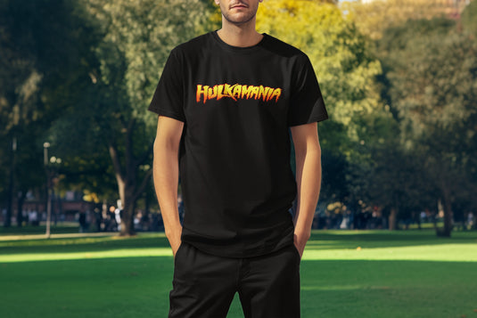 Hulkamania Hulk Hogan Fire Logo Black T-shirt