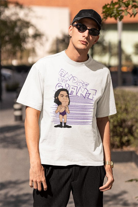 Andre the Giant Purple Pose Mens White T-shirt