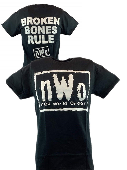 nWo Broken Bones Rule New World Order White Logo Mens T-shirt