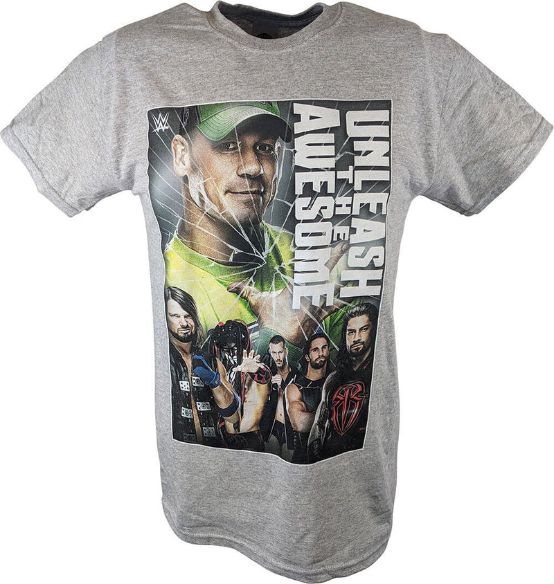 Load image into Gallery viewer, Cena Reigns Styles Unleash Awesome WWE Mens Grey T-shirt
