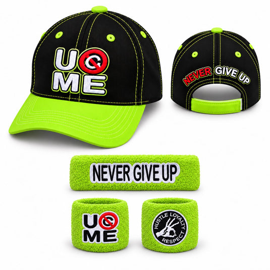 John Cena Neon Never Give UP Baseball Hat Headband Wristband Set