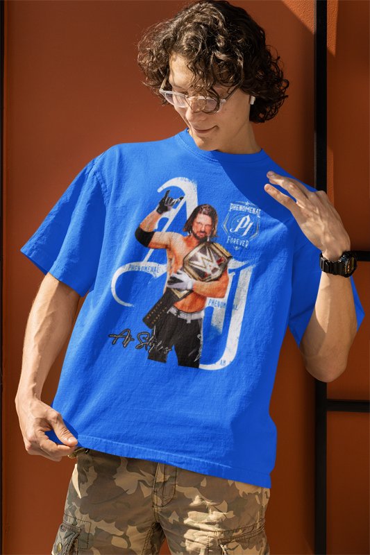 Load image into Gallery viewer, AJ Styles P1 Signature Mens Blue T-shirt WWE
