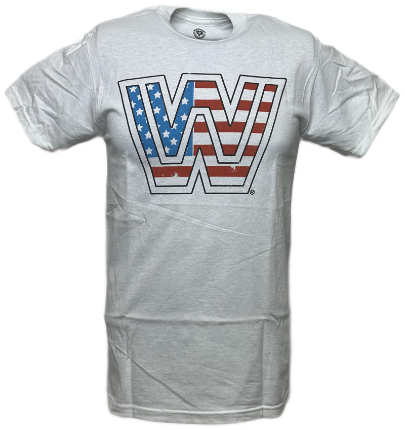 Load image into Gallery viewer, WWE Logo American Flag Mens Lightweight USA White T-shirt
