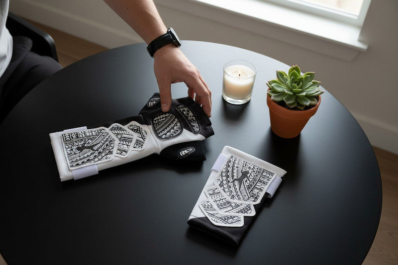 Load image into Gallery viewer, Roman Reigns Black and White Replica Glove &amp; Wrist Sleeve Set — Officially Licensed WWE Gear
