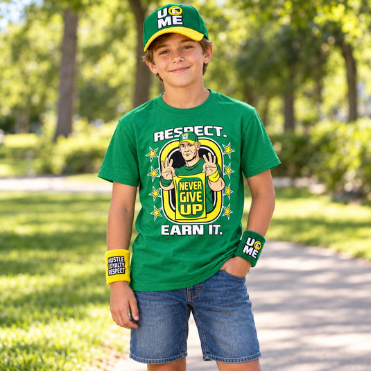 John Cena Earn The Day Youth Boys Costume T-shirt Baseball Hat Headband Wristbands