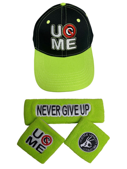 John Cena Kids Neon Green Boys Costume T-shirt Hat Wristbands