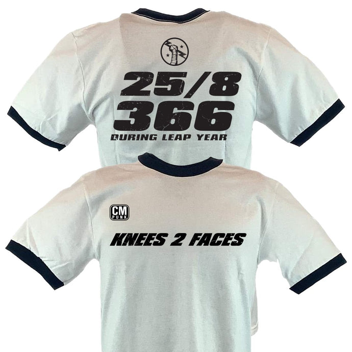 CM Punk Knees 2 Faces 25/8/365 White Ringer Mens T-shirt