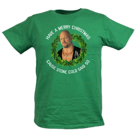 Merry Christmas Cause Stone Cold Steve Austin Said So Kids Youth Green T-shirt by EWS | Extreme Wrestling Shirts