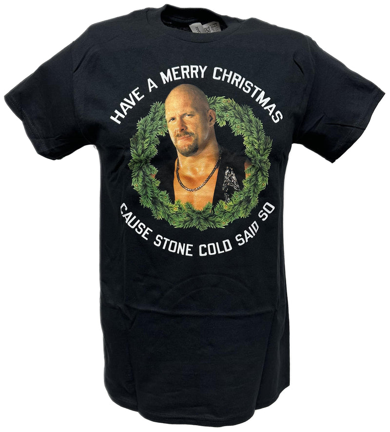 Load image into Gallery viewer, Merry Christmas Cause Stone Cold Steve Said So WWE Mens Black T-shirt Sports Mem, Cards &amp; Fan Shop &gt; Fan Apparel &amp; Souvenirs &gt; Wrestling by EWS | Extreme Wrestling Shirts
