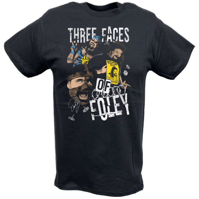 Mick Foley Three Faces Of Foley Black T-shirt by EWS | Extreme Wrestling Shirts