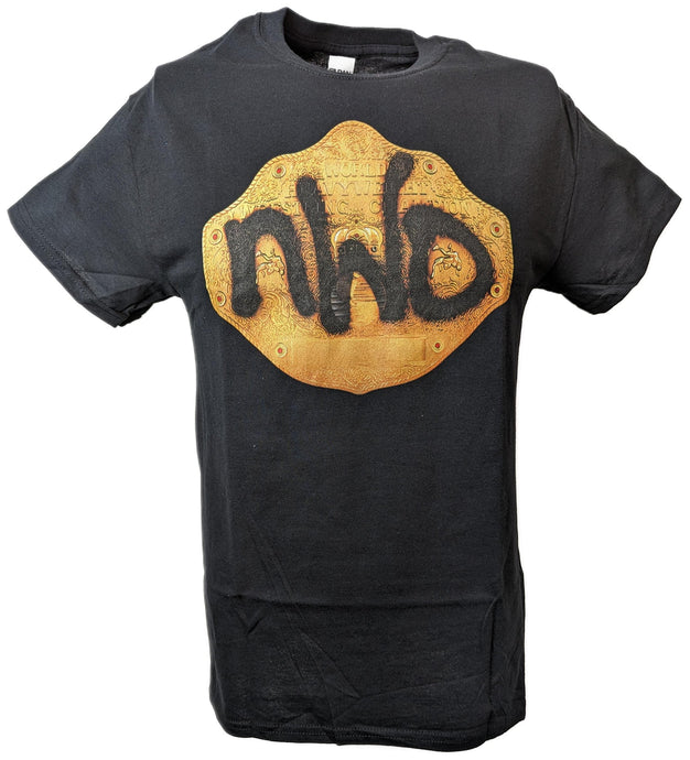 nWo New World Order Spray Paint Title Belt Black T-shirt by EWS | Extreme Wrestling Shirts