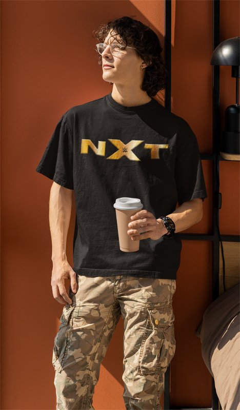Load image into Gallery viewer, NXT Gold Logo Mens Black T-shirt Sports Mem, Cards &amp; Fan Shop &gt; Fan Apparel &amp; Souvenirs &gt; Wrestling by EWS | Extreme Wrestling Shirts
