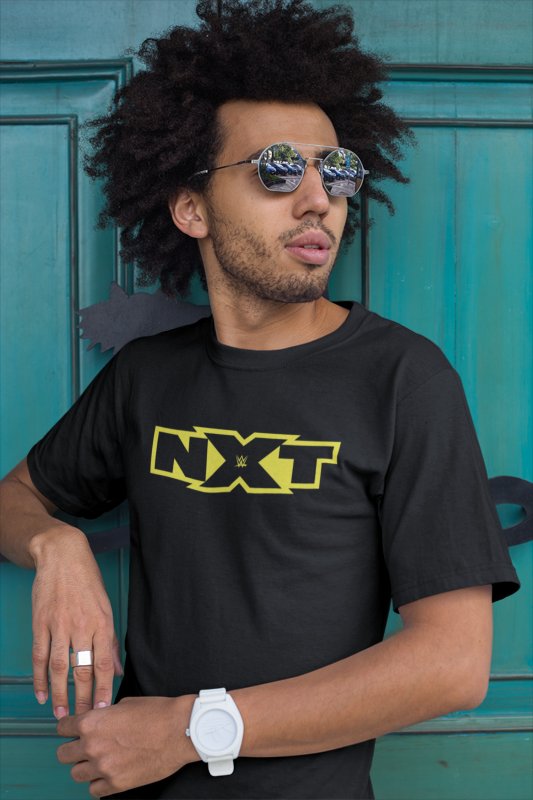 Load image into Gallery viewer, NXT Yellow Logo WWE Mens Black T-shirt Sports Mem, Cards &amp; Fan Shop &gt; Fan Apparel &amp; Souvenirs &gt; Wrestling by Freeze | Extreme Wrestling Shirts
