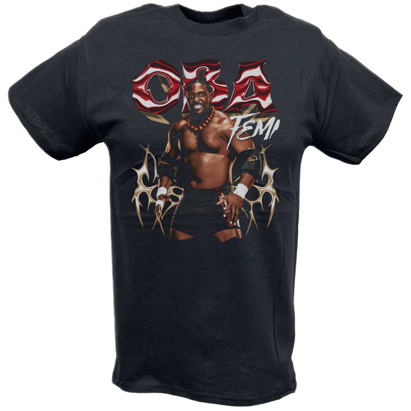 Load image into Gallery viewer, Oba Femi Pose Black T-shirt by EWS | Extreme Wrestling Shirts
