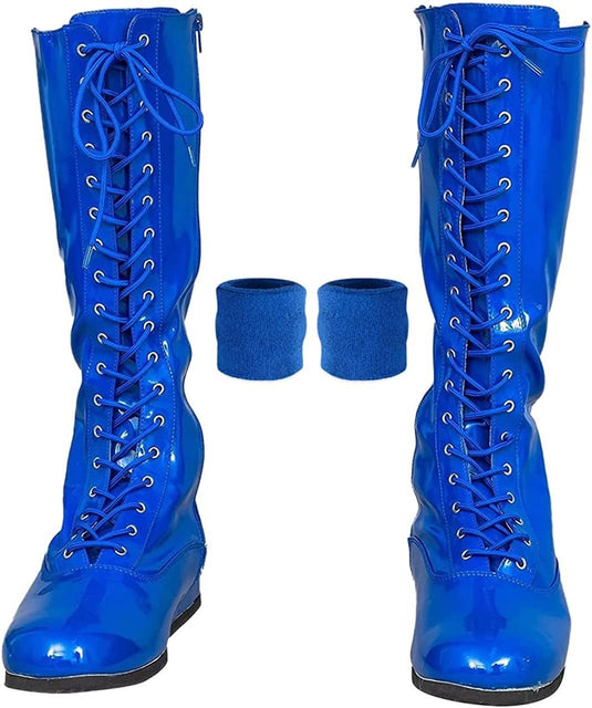 Pro Wrestling Lace-Up Boots and Coordinating Wristbands Blue M Shoes by Generic | Extreme Wrestling Shirts