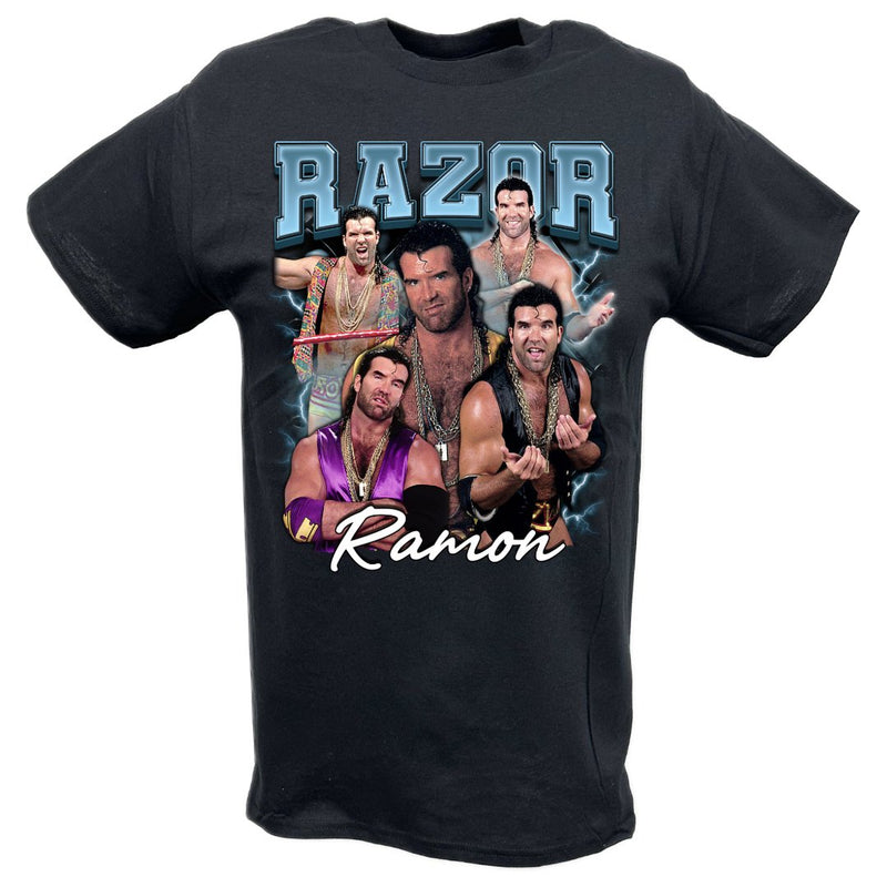 Load image into Gallery viewer, Razor Ramon Five Pose Black T-shirt by EWS | Extreme Wrestling Shirts
