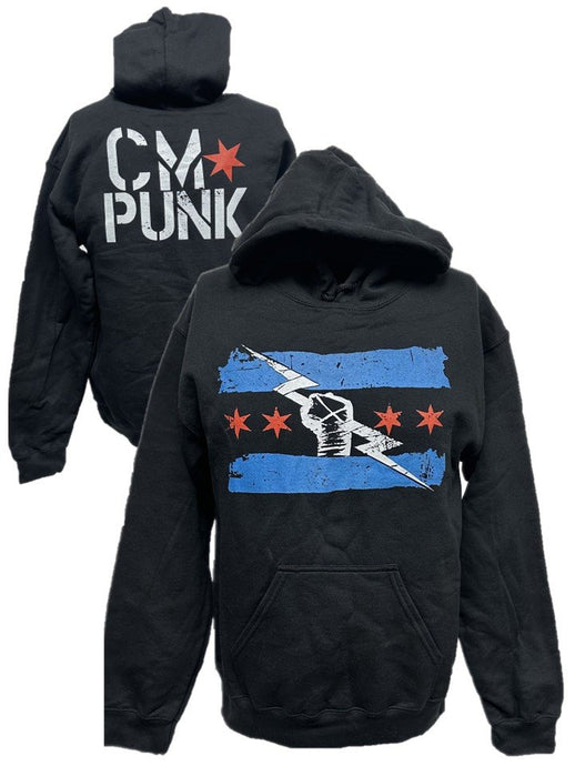 Return of CM Punk Blue Logo Black Pullover Hoody by EWS | Extreme Wrestling Shirts