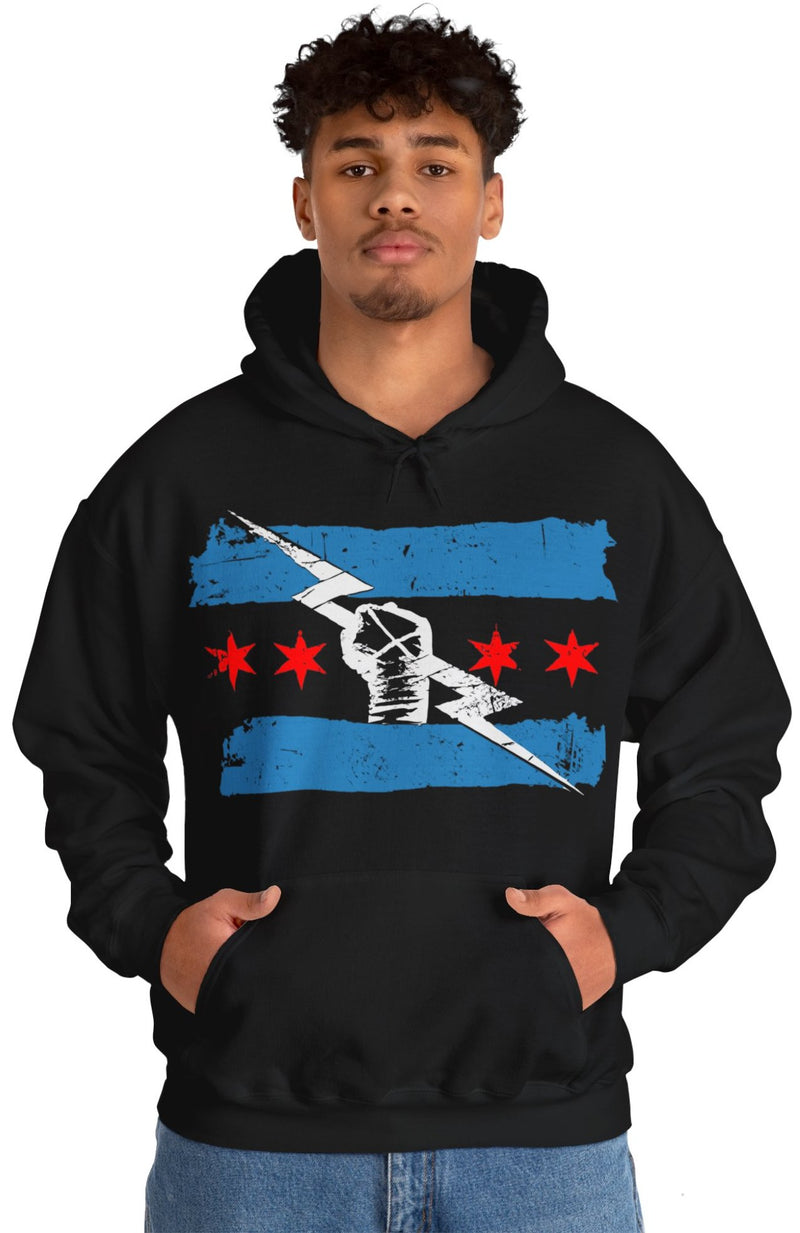 Load image into Gallery viewer, Return of CM Punk Blue Logo Black Pullover Hoody by EWS | Extreme Wrestling Shirts
