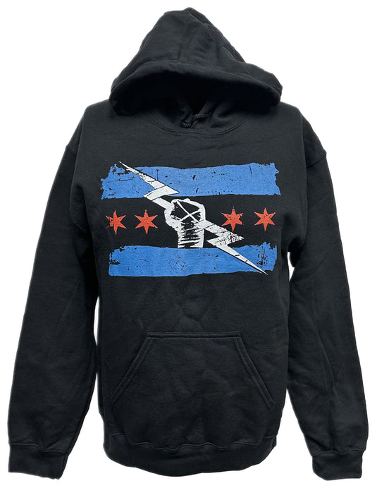 Return of CM Punk Blue Logo Black Pullover Hoody by EWS | Extreme Wrestling Shirts