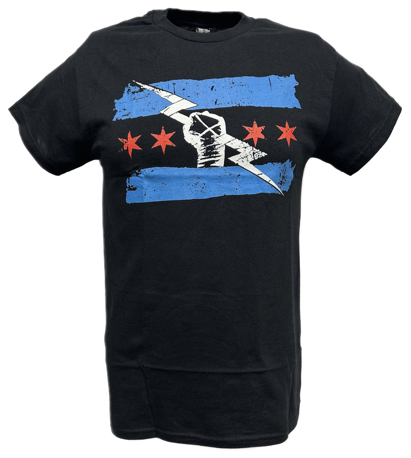 Load image into Gallery viewer, Return of CM Punk Blue Logo Black T-shirt by EWS | Extreme Wrestling Shirts
