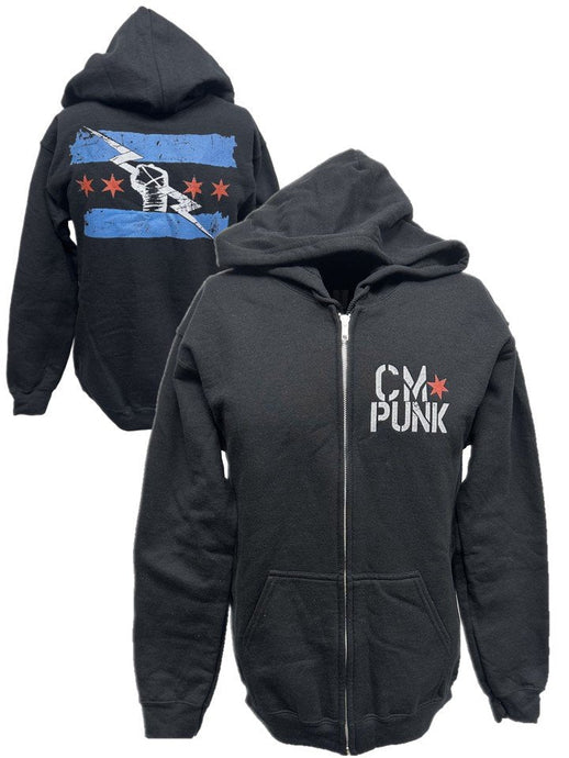 Return of CM Punk Blue Logo Black Zipper Hoody by EWS | Extreme Wrestling Shirts