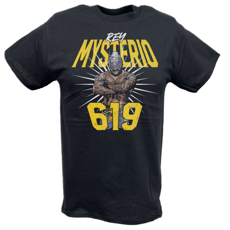 Load image into Gallery viewer, Rey Mysterio 619 Pose Black T-shirt by EWS | Extreme Wrestling Shirts
